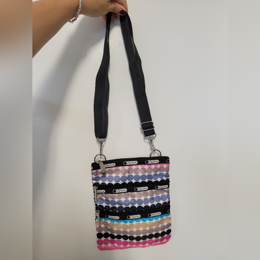 LeSportsac Multicolor Dots Adjustable Crossbody Bag Multi Pockets‎ Like New